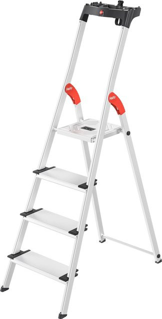 Hailo Alu-Haushaltsleiter L80 Comfortline 4-stufig in Silber mit Multifunktionsschale und XXL-Stufen für bis zu 150 kg - Bild 1