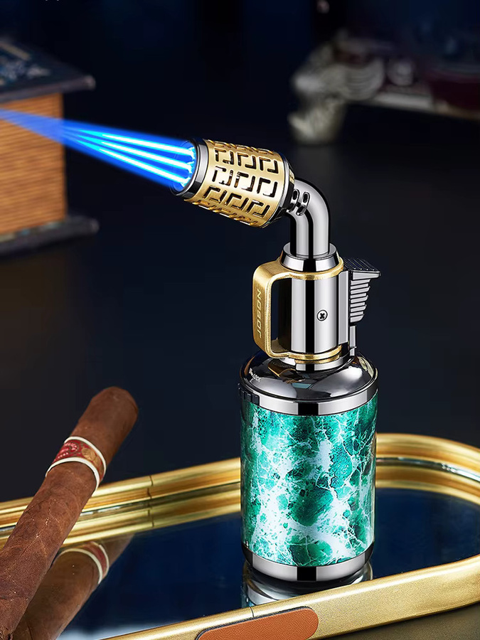 JOBON Retro Feuerzeug mit drei blauen Flammen in Blau und Multicolour mit verstellbarer Flammengröße und doppeltem Versicherungsschalter - Bild 4