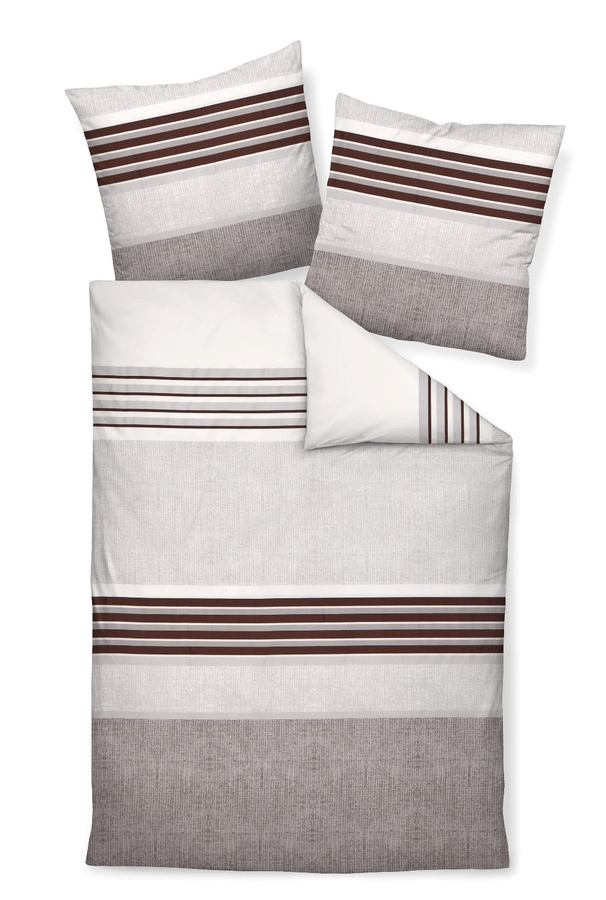 Janine Moments Mako-Satin Bettwäsche mit Kissenbezug in Streifen braun-grau, B/H: 200 x 200 cm, Kissen: 80 x 80 cm - Bild 1