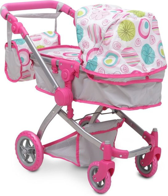 Moni Puppenwagen pink Rose mit verstellbarem Schiebegriff Sonnendach Tasche ab 3 Jahren - Bild 1