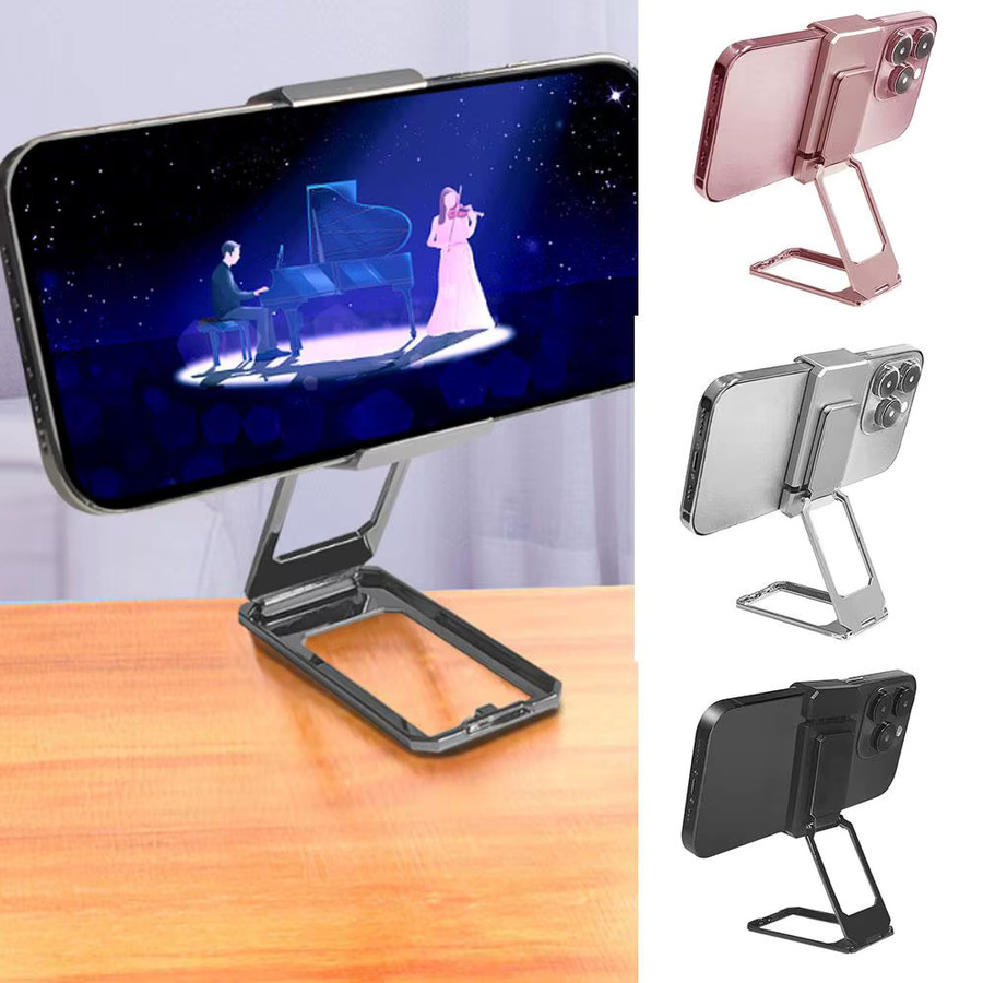 Faltbarer Metall-Telefonringhalter mit 360-Grad-Drehung und Rückenclip in Pink - Bild 2