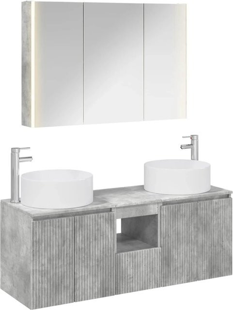 vidaXL Badezimmerschrank-Set 4-teilig in Betongrau, modern mit LED-Beleuchtung und Spiegelschrank, B/T/H: 103,5 x 15,5 x 70 cm - Bild 1