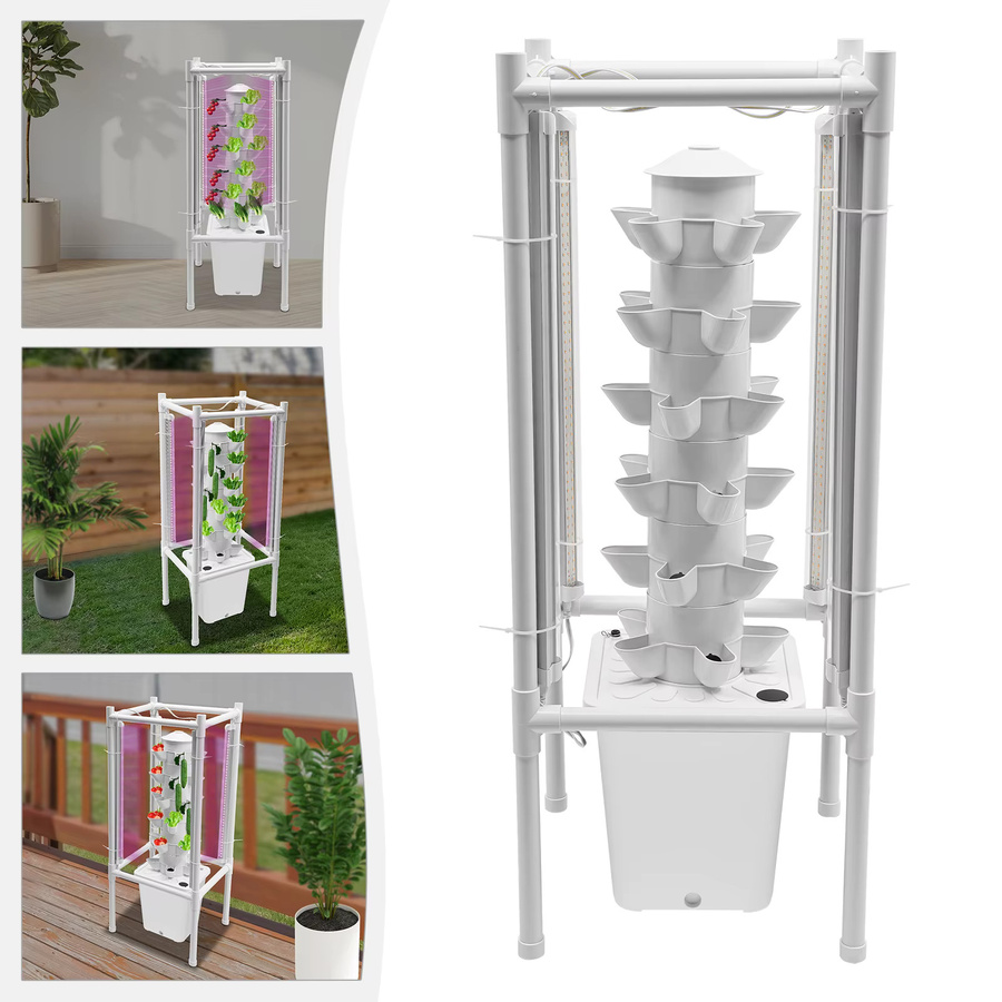 Bymaocar Vertikaler Hydrokultur-Garten Turm mit 30 Pflanzlöchern in 6 Stufen, weißes Anbausystem für vertikales Gärtnern - Bild 4