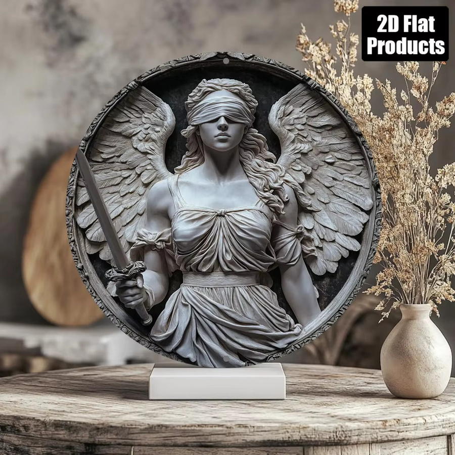 Rundes Aluminiumschild HELLOYOUNG Just Goddess of Justice in Grau als Wanddekoration mit Durchmesser: 20 cm - Bild 4