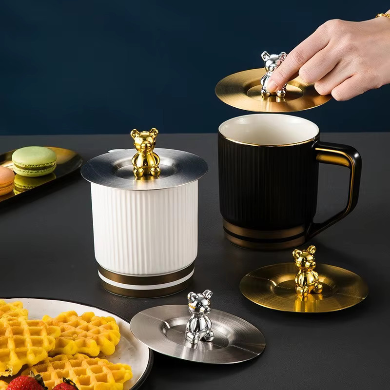 Wiederverwendbare Bär Glas Tasse mit Edelstahl Deckel, transparent und silber, staubdicht und auslaufsicher - Bild 2