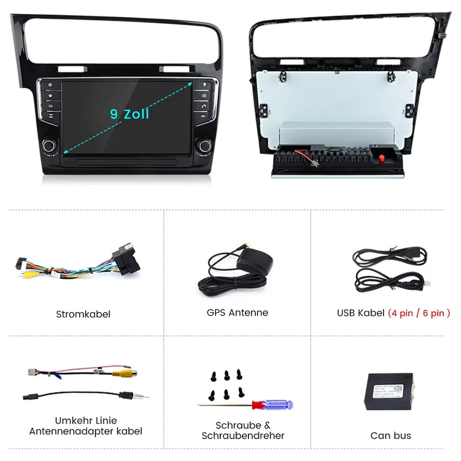 Junsun Android Autoradio mit 9 Zoll IPS-Touchscreen für VW Volkswagen Golf 7 2013-2017, kabelloses Apple CarPlay, Stereo-Multimedia-Videoplayer in Schwarz - Bild 6