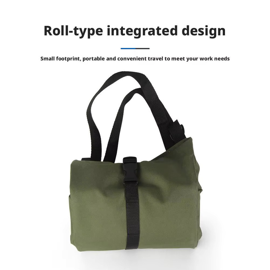 Mehrzweck-Roll-Up-Werkzeugtasche aus robustem Oxford-Canvas in Grün als faltbarer Multitool-Organizer für Elektriker und Tischler - Bild 5