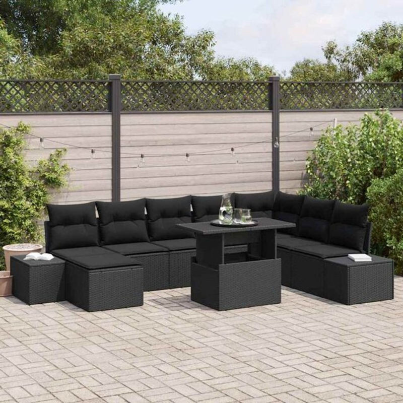 vidaxl Garten Sofa Set aus 9 Teilen in Schwarz aus Polyrattan mit Polyesterkissen und modernem Loungemöbel-Design - Bild 1