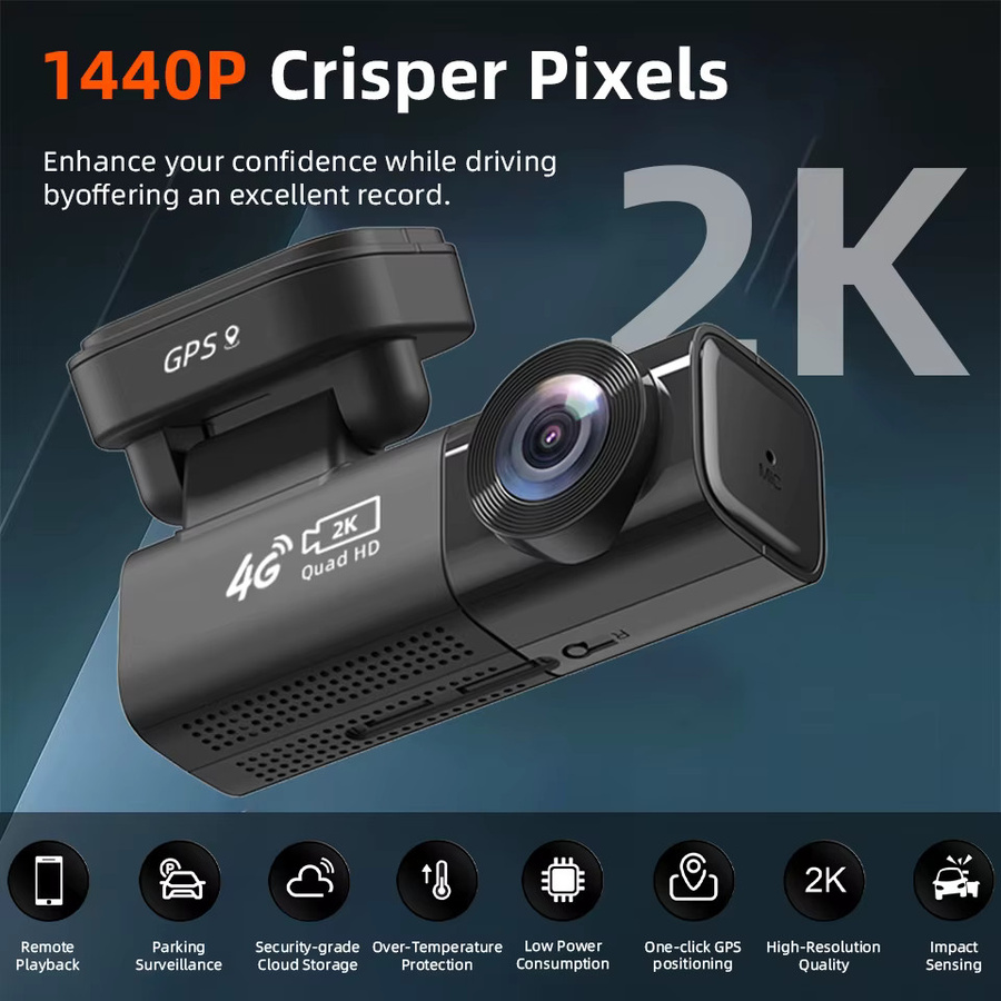 E-ACE Mini 4G LTE Autokamera mit Live-Stream, 2K DVR Dashcam mit Dual-Kameras, GPS-Tracking und 1080P Rückkamera, Schwarz - Bild 2