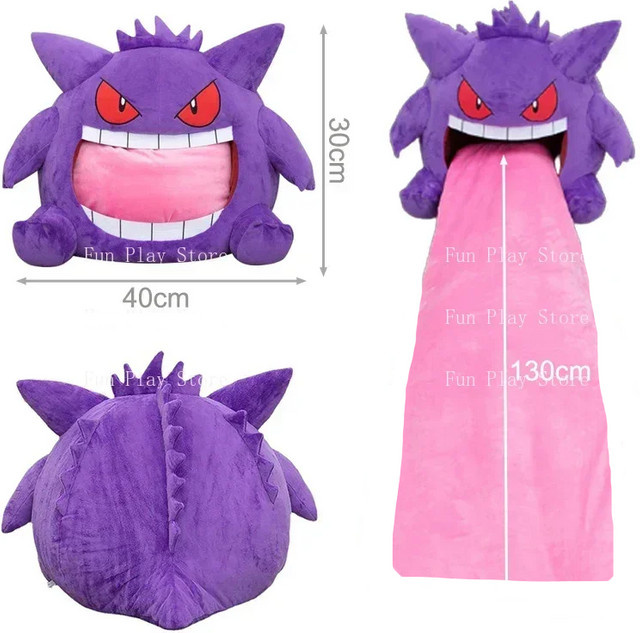 Bandai Pokémon Gengar Große Zunge Plüschtier, Schlafkissen, Nickerchen-Decke, Lila - Bild 1