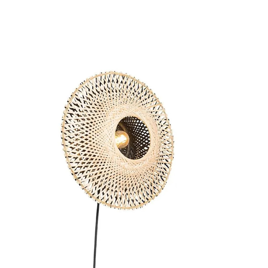 QAZQA Rina Orientalische Wandleuchte aus Rattan und Bambus in Schwarz, Höhe: 35 cm - Bild 1