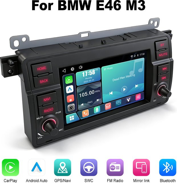 Ezonetronics 7 Zoll Linux IPS Autoradio für BMW E46 1998-2006 und M3 2000-2006 mit kabellosem CarPlay, Android Auto und Bluetooth in Schwarz - Bild 1