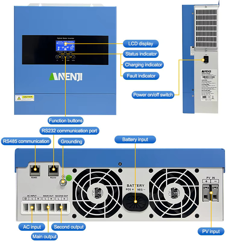 ANENJI Hybrid-Solarwechselrichter mit MPPT und WLAN, Reine Sinuswelle, Blau - Bild 4