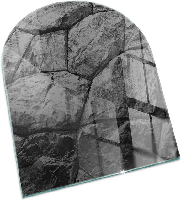 Tulup Glasplatte für Kaminöfen in Grau mit Natursteinmuster, Halbkreis, B: 80 cm, H: 70 cm - Bild 1