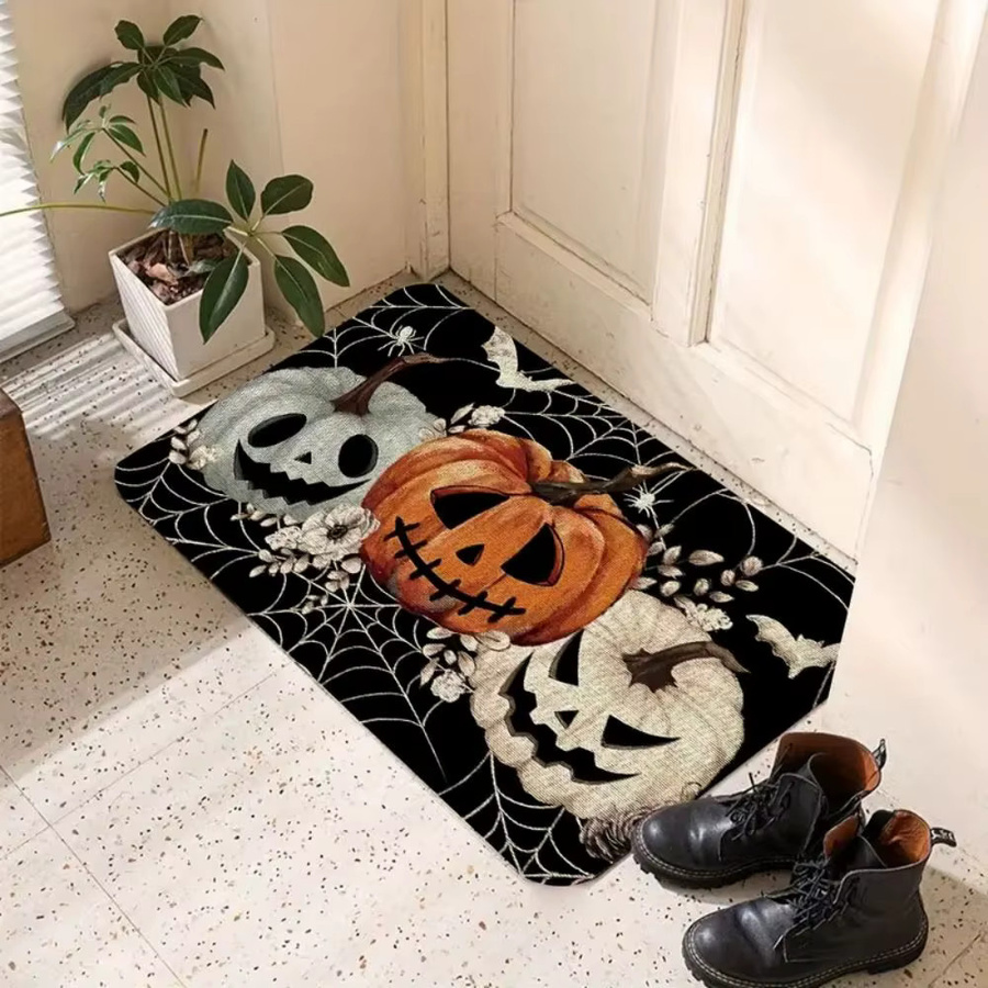 VIKAMA Halloween Willkommens-Bodenmatte mit Geister-, Kürbis- und Spinnennetz-Motiv, mehrfarbig, B/T: 60 x 40 cm - Bild 4
