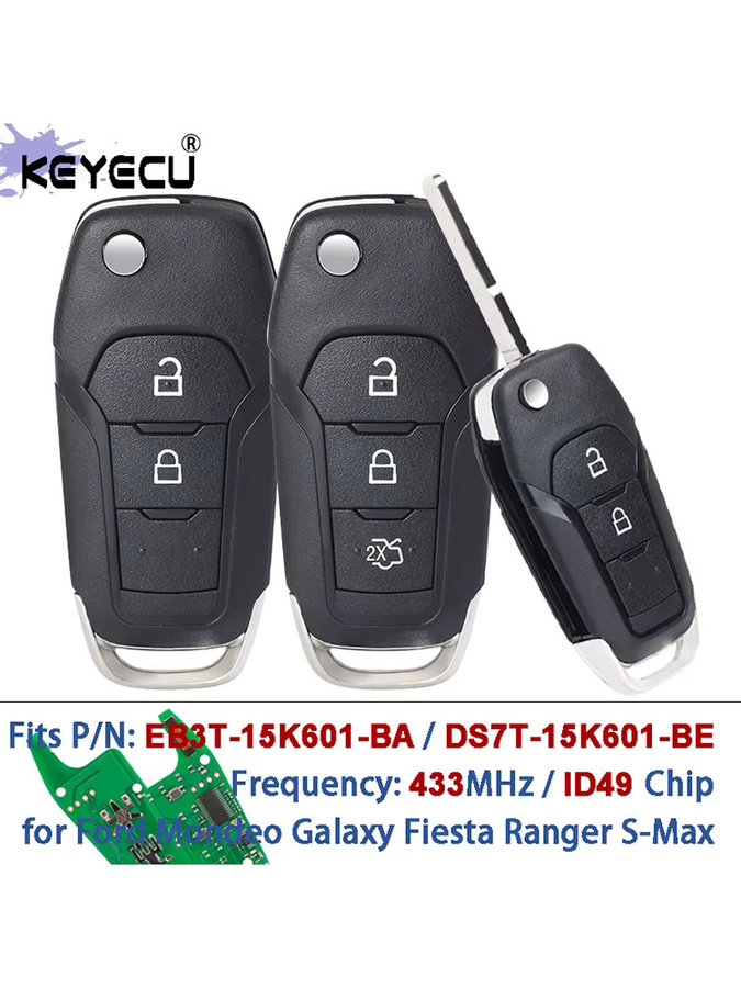 KEYECU Fernschlüsselanhänger 433 MHz ID49 Chip für Ford Ecosport Ranger Mondeo Galaxy Fiesta 2014–2019, Schwarz, EB3T-15K601-BA DS7T-15K601-BE - Bild 4