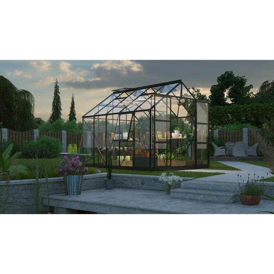 Vitavia Gewächshaus Jupiter 8300 in Schwarz mit ESG-Glas, vier Dachfenstern, Seitenfenstern, Doppelschiebetüren und Regenrinnen, B/T/H: 321 x 248 x 257 cm - Bild 2