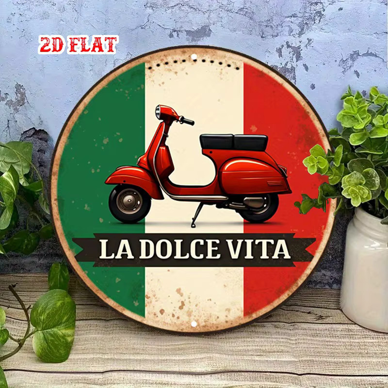 Potdemiel La Dolce Vita Vintage Scooter Metall-Wandkunst rund, Durchmesser: 20 cm, Mehrfarbig - Bild 3