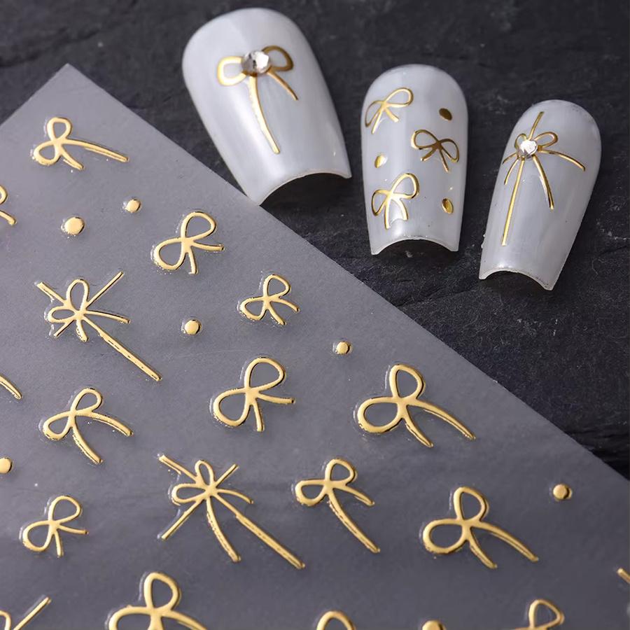Full Beauty Nail Art Aufkleber, Goldene Bogen Charms, Metallic, 2 Stück - Bild 3