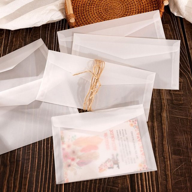 10 Stück Vintage Briefumschläge aus halb transparentem Schwefelgelb Papier für Hochzeits-Einladungen und Geschenkverpackungen - Bild 1