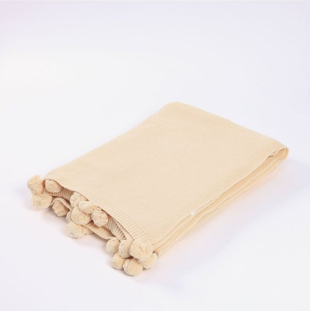 HOME DELUXE Baumwolldecke ELIA Beige mit Pompoms, B/H: 140 x 200 cm - Bild 1