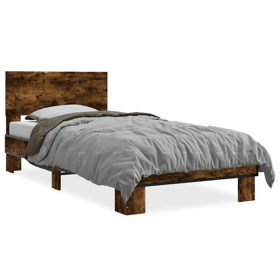 vidaXL Bettgestell aus Holzwerkstoff und Metall in Räuchereiche, Farbe Braun, B/T/H: 90 x 200 cm - Bild 2
