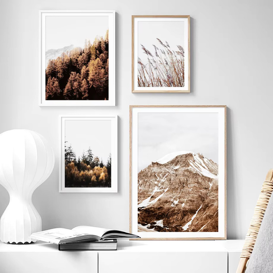 Potdemiel Wandkunst Leinwand mit Schnee Berg Reed Wald Landschaft im Nordic Stil - Bild 2