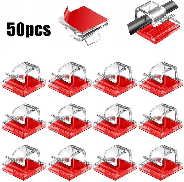 Kabel Organizer Clips aus Kunststoff für Schreibtisch und Kopfhörer, Farbe: Weiß, 50 Stück - Bild 1
