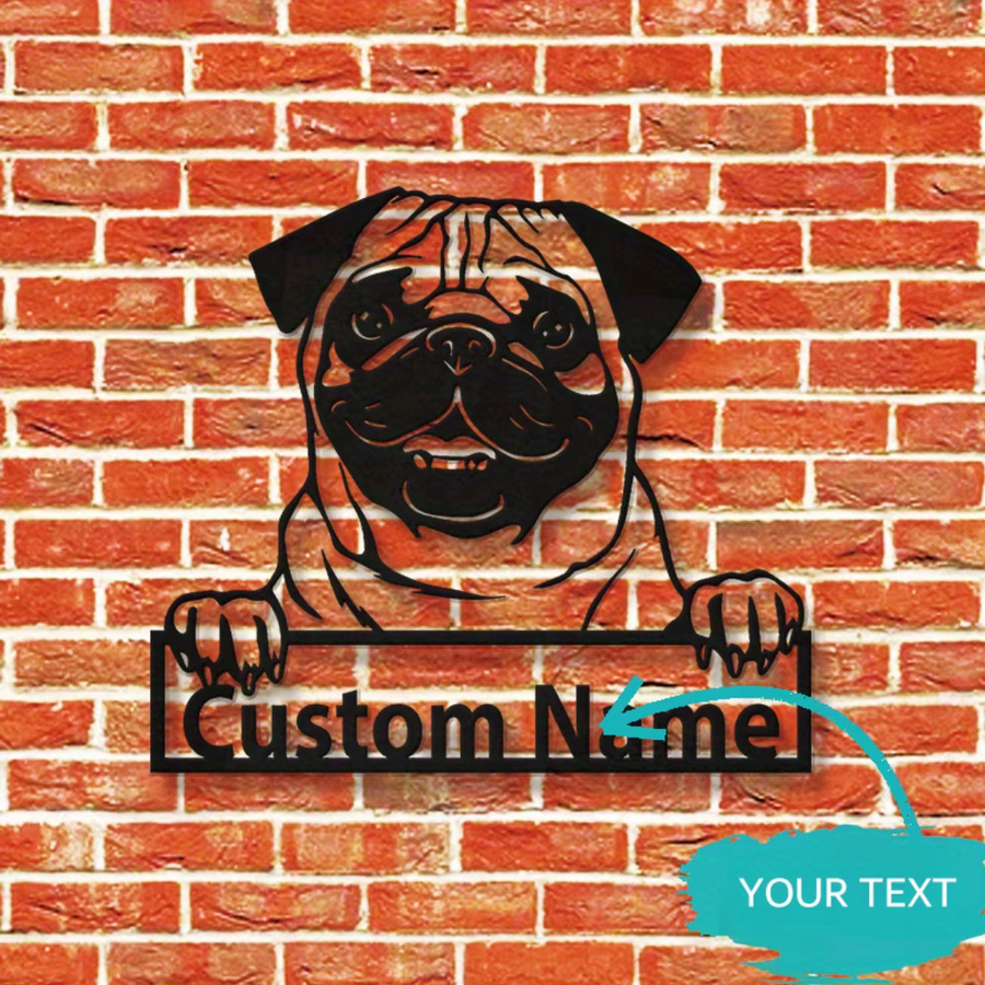 Personalisierte Mops Wandkunst aus Metall in Schwarz von Hello Young – Individuelles Namensschild als moderne Tier-Dekoration zum Aufhängen - Bild 4