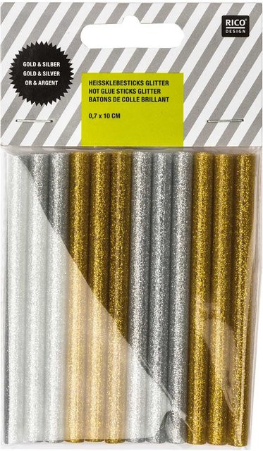 Rico Design Heißklebesticks Glitter Gold-Silber, 12 Stück, Durchmesser: 0,7 cm, Länge: 10 cm - Bild 1