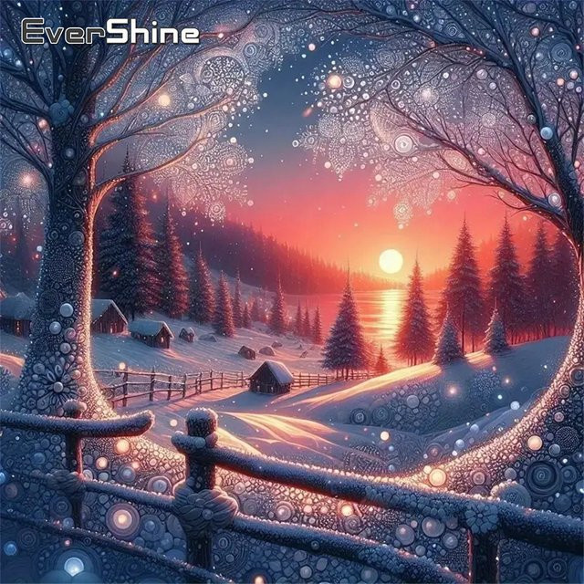 Evershine Diamant-Mosaik Set Sonnenuntergang Winterlandschaft mit Fluss, DIY-Stickerei für Anfänger, Multicolor, B/H: 20 x 20 cm - Bild 1