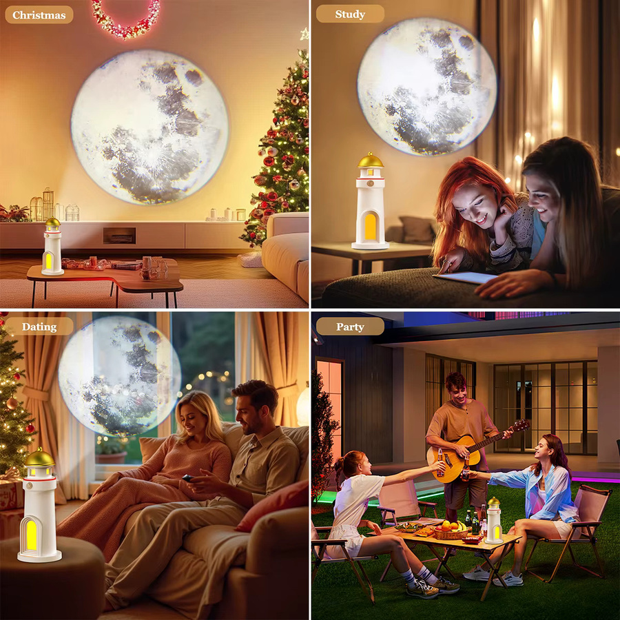 AMARYLLIS Mondprojektor Leuchtturmlampe in Weiß, tragbarer wiederaufladbarer Nachtlicht-Projektor für das Kinderzimmer - Bild 6