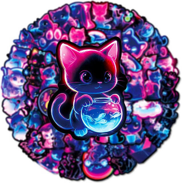 Rspctou Neonlicht Tier Katze Cartoon Aufkleber, multicolor, 10 Stück - Bild 1