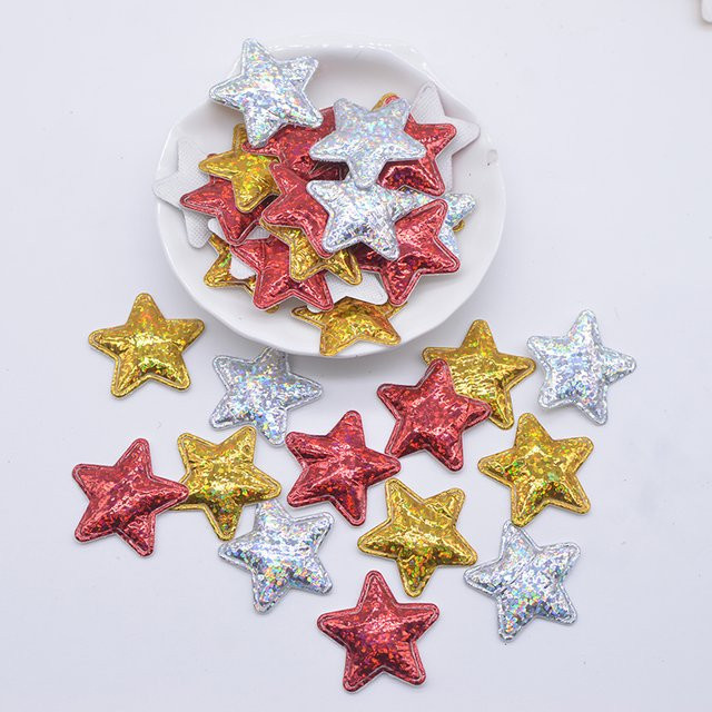 100 Stück Stern Applikationen von Diy Super Paradise in Rot und Multicolour, gepolsterte Laser-Tuch-Patches für DIY-Projekte, Kleidung und Dekoration, Durchmesser: 2,5 cm - Bild 1