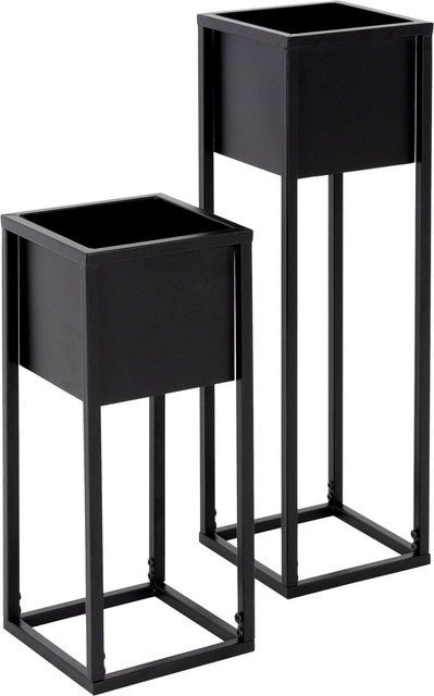 ML-Design Blumenständer 4er Set Schwarz aus Metall mit Übertopf, B/T/H: 21 x 21 x 50 cm und 21 x 21 x 70 cm - Bild 1