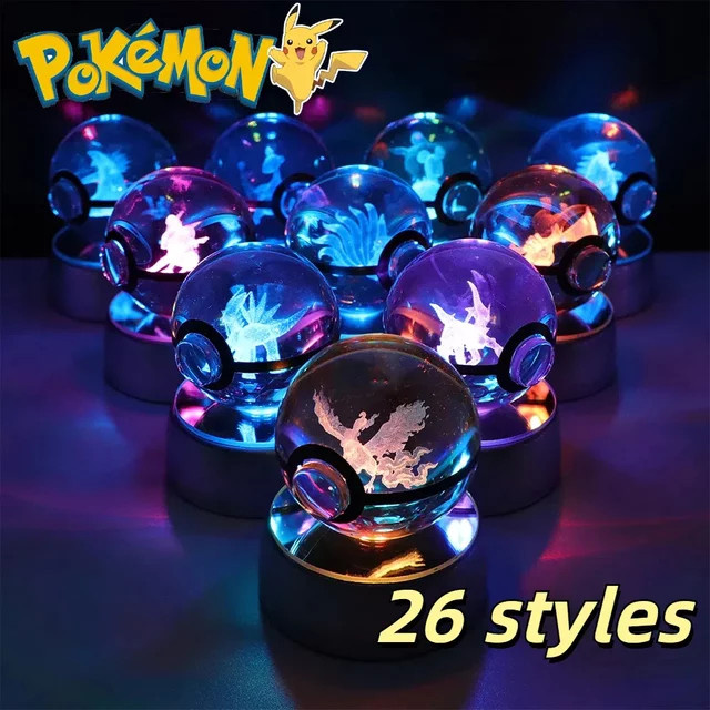 TAKARA TOMY Pokemon 3D Kristallkugel Pikachu Gengar Eevee Mewtwo, Spiel Pokeball, mit Led Nachtlicht - Bild 1