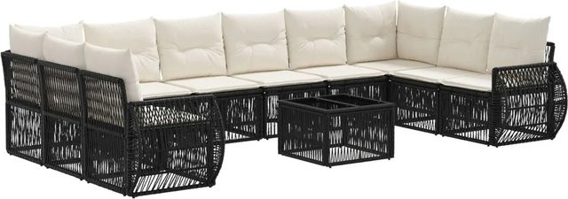 vidaXL Gartensofa-Set 11-tlg. aus Poly-Rattan in Schwarz und Cremeweiß mit Polsterung und Couchtisch - Bild 1