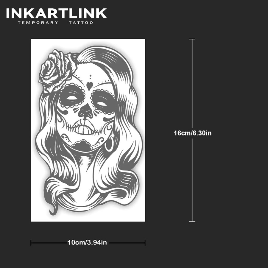 INKARTLINK Temporäres Tattoo, Rose Schädel Kopf, Damen - Bild 4
