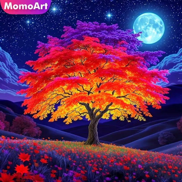 Momoart Diamantmalerei Baumlandschaft mit Mond als DIY-Diamantmosaik in Mehrfarbig, B/H: 20 x 20 cm - Bild 1