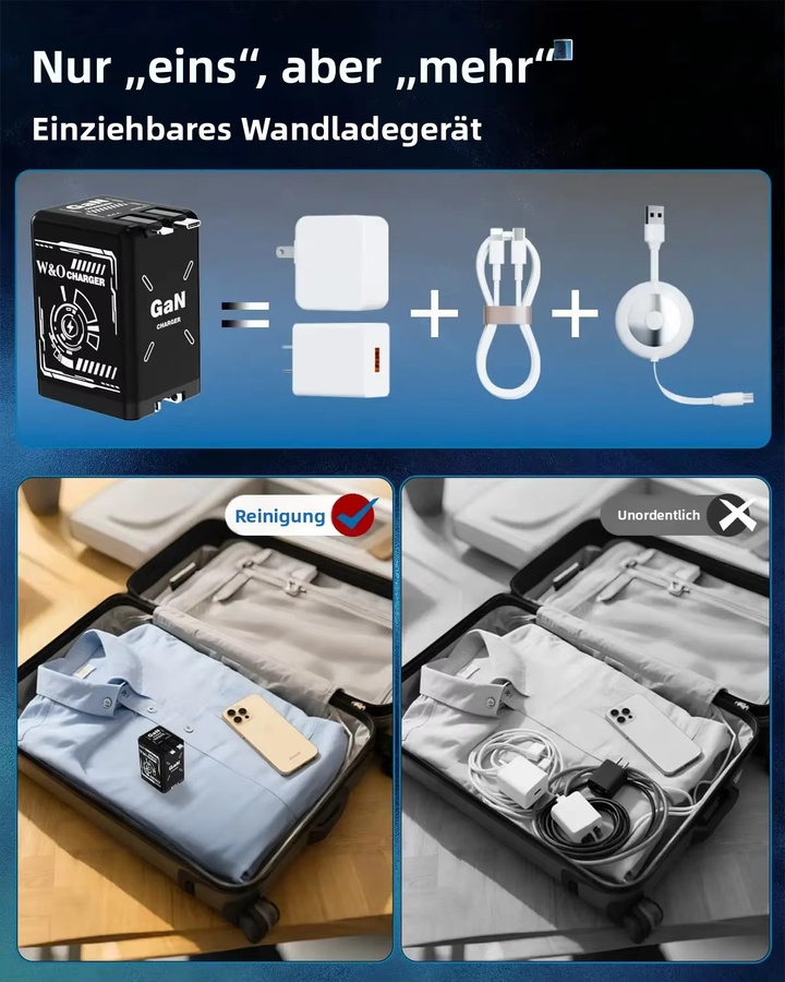 W&O GaN Schnellladegerät in Grün mit 80 cm einziehbarem Kabel, Dual-Port für Lightning und USB-C Geräte - Bild 6