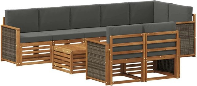vidaXL Sofagarnitur aus Massivholz Akazie im modernen Latten-Design in Anthrazit, Grau und Braun - Bild 1