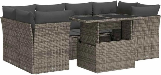 vidaXL 7-teilige Garten-Sofagarnitur in L-Form aus grauem Poly-Rattan mit Kissen und Stauraum - Bild 1