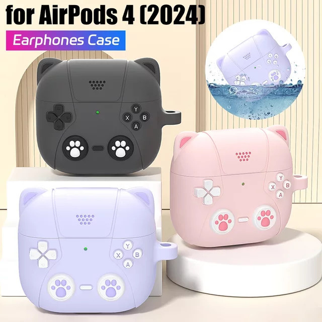 Apple Silikon-Schutzhülle für AirPods 4 (2024) in Lila mit Karabiner, stoßfest und staubdicht - Bild 1