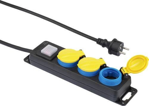 Renkforce 350E-CMB Steckdosenleiste mit Schalter, 3-fach, Schwarz-Gelb-Blau, Schutzkontakt - Bild 1