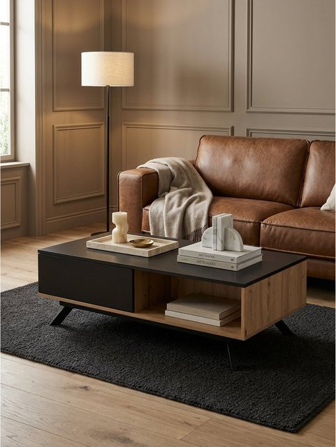 Couchtisch KADIMA DESIGN in Schwarz und Eiche-Dekor mit Stauraum und Schubladen, B/T/H: 110 x 60 x 38 cm - Bild 1