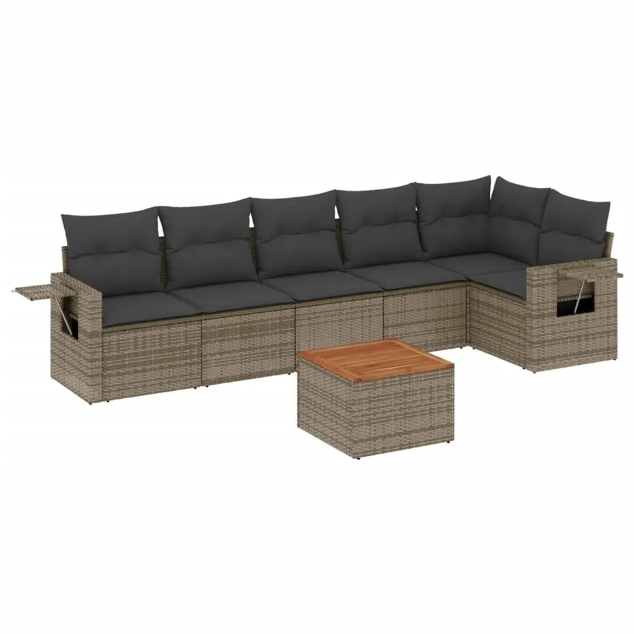 vidaXL 7-teilige Garten-Sofagarnitur in L-Form aus grauem Poly-Rattan mit Kissen und pulverbeschichtetem Stahlgestell - Bild 2