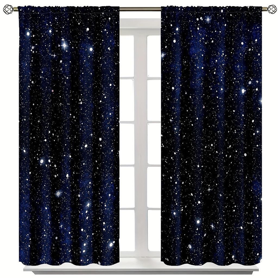 2er-Set Galaxy Sternenhimmel Vorhänge mit glänzenden Sternen in Schwarz, semi-transparent, Breite: 150 cm, Höhe: 166 cm - Bild 4