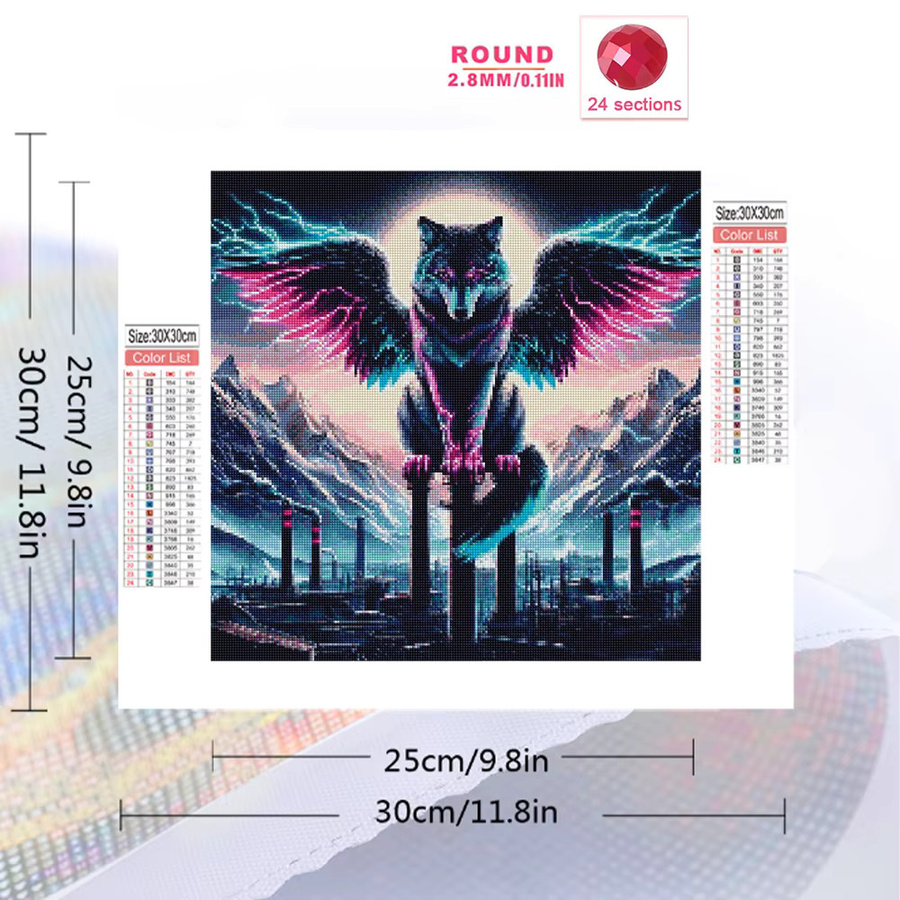 EverShine Diamant-Stickerei DIY-Set Wolf mit Flügeln als Mosaik-Strass-Malerei in Multicolour, Breite: 20 cm, Höhe: 20 cm - Bild 2