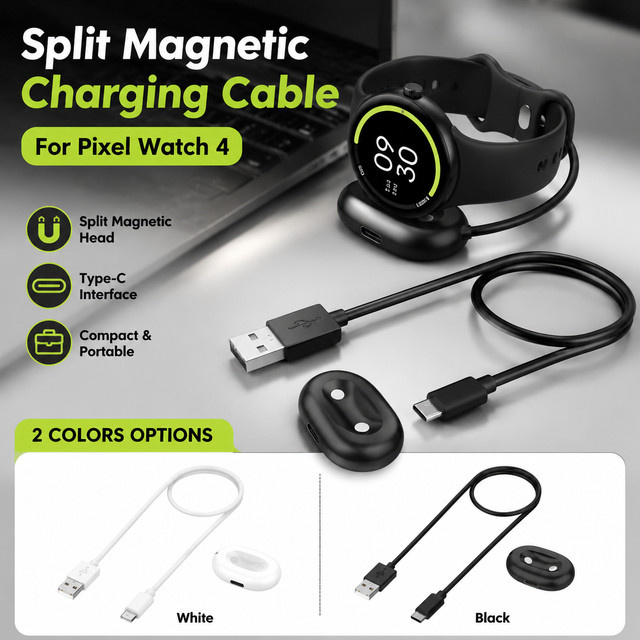 Google Magnetische Ladestation für Pixel Watch 4 in Schwarz mit abnehmbarem Ladekabel - Bild 1