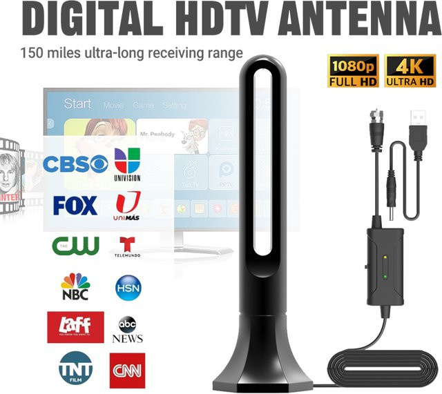 ANENG 4K 1080P Ultra HDTV Digitalantenne mit 25 dBi Signalverstärker für Langstreckenempfang in Schwarz - Bild 1